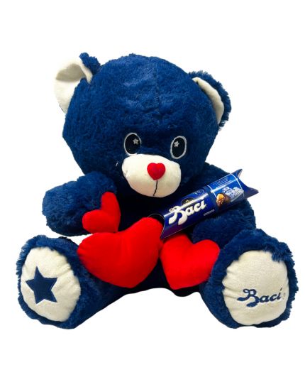 Peluche Orsetto Blu con Cuori Rossi e con Tubo Baci Perugina Classic 37,5 gr