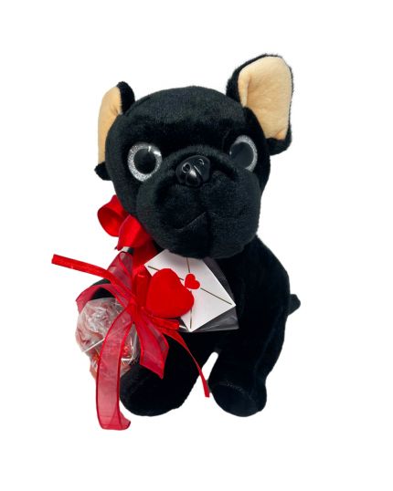 Peluche Bulldog Nero con Cioccolatini Lindor al Latte 75gr