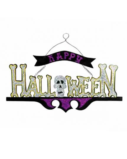 Scritta Happy Halloween Glitter Legno