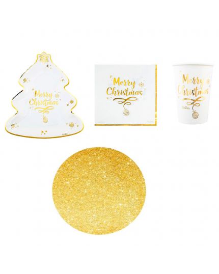 Kit Tavola Coordinato Natalizio Forma Albero di Natale Merry Christmas