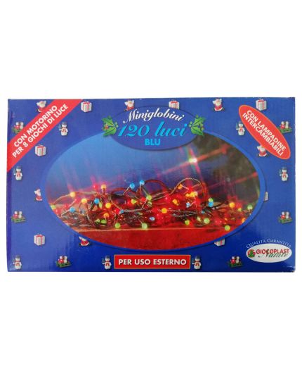 Filo Verde Miniglobini Blu 120 Luci 9 Metri con 8 Giochi di Luce