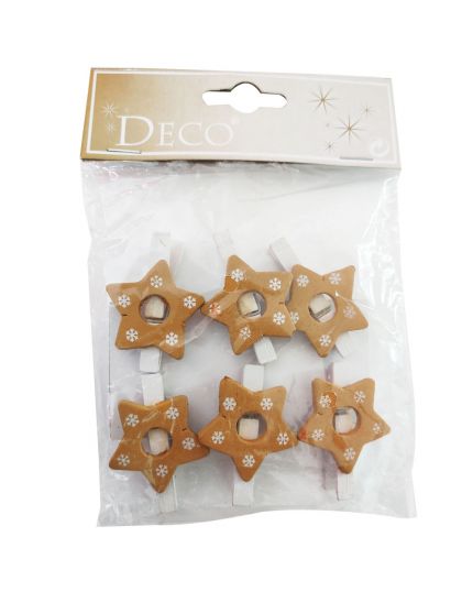 Mollette Natalizie in Legno Bianche con Stelle 3x5cm 6pz