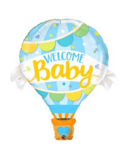 Palloncino Foil Mongolfiera Welcome Baby Celeste