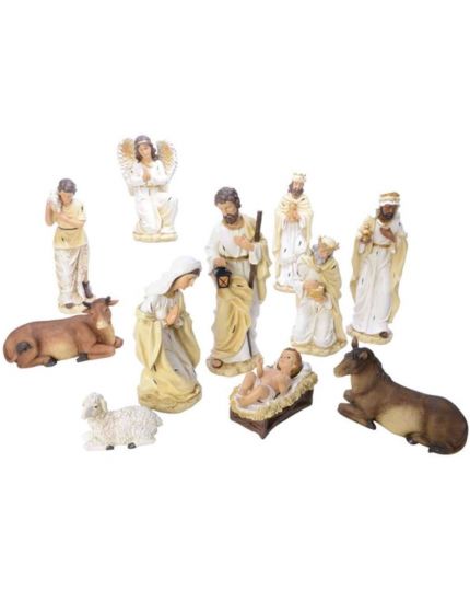 Presepe Natività in Resina Bianco e Crema 43cm 11pz