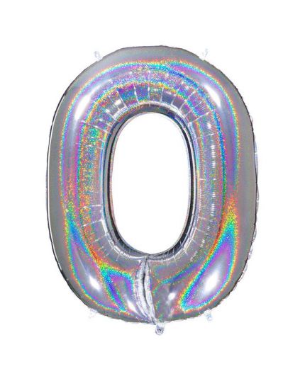 Palloncino Foil Numero Holo Effetto Glitter 90cm Argento