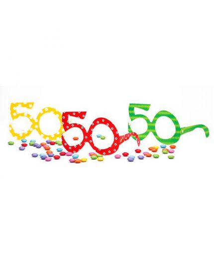 Gadget idea regalo festa 50° Compleanno OCCHIALI SAGOMA 50 Rosa con strass 