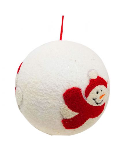 Decorazione Sfera Bianca Innevata con Pupazzi di Neve 20cm