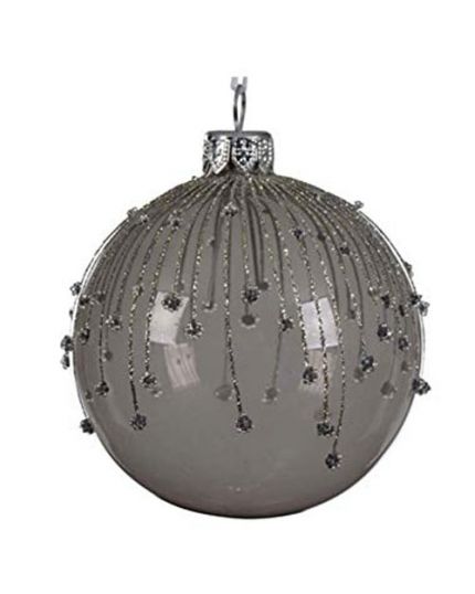 Pallina Natale Sfera con Decorazioni in Rilievo Vetro Grigio Scuro 8cm