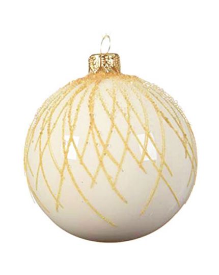 Pallina Natale Sfera con Decorazioni in Rilievo Vetro Panna 8cm