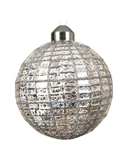 Pallina Natale Vetro Decoro Rete Argento 8cm