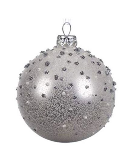 Pallina Natale Sfera con Decorazioni in Rilievo Argento 8cm