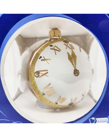 Pallina Natale Pvc Infrangibile Trasparente con Orologio Glitter Oro 9cm