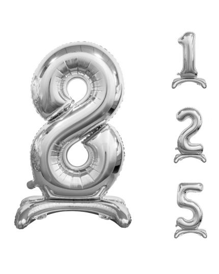 Palloncino da Terra Foil a Numero Argento - Anti Rovesciamento 76cm