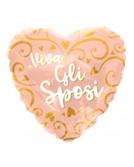 Palloncino Foil Cuore Matrimonio Viva gli Sposi Oro Rosa 46cm