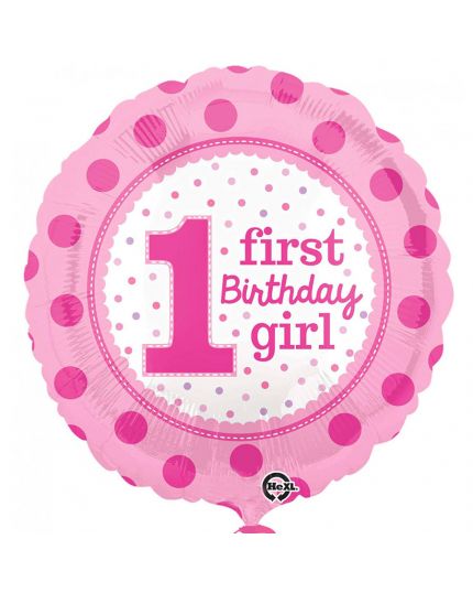 Palloncino Foil Rotondo Firts Birthday Girl