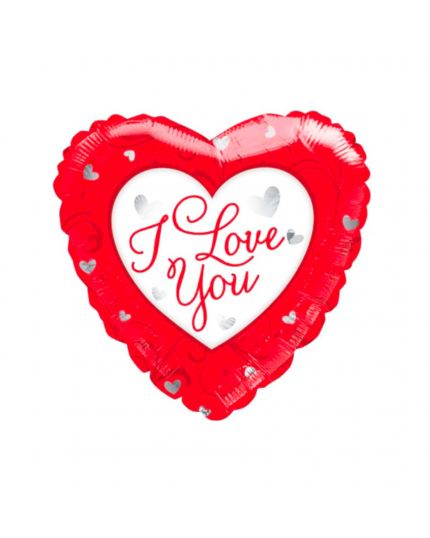 Palloncino Mylar Cuore Rosso e Bianco Con Scritta I Love You 