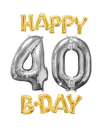 Set Palloncini Foil Banner Happy Birthday 40 Anni 66cm 25cm 22cm