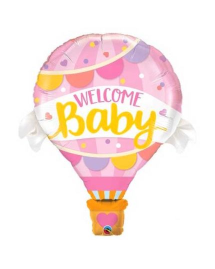 Palloncino Foil Mongolfiera Welcome Baby Rosa