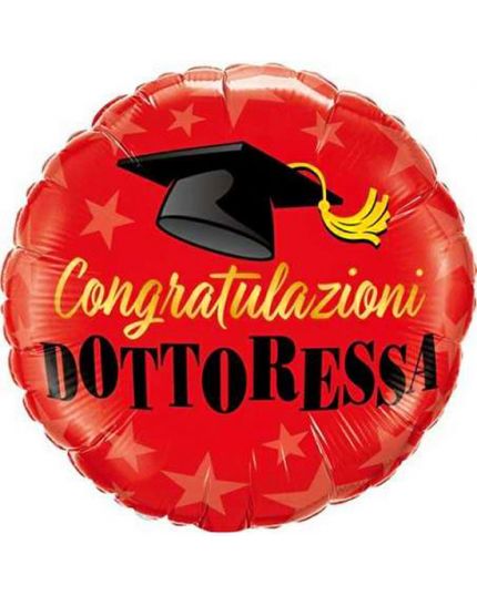 Mini Palloncino Foil Rotondo Laurea Congratulazioni Dottoressa con Tocco 23cm