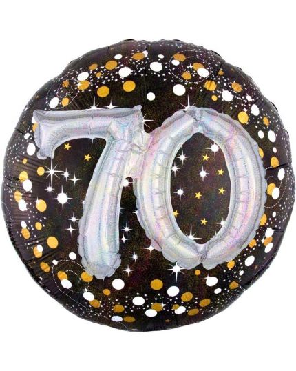Palloncino Foil Rotondo 70 Anni Sparkling con Numero Rilievo 81cm