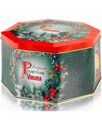 Panettone Tradizionale Basso in Elegante Scatola Latta Ottagonale Virginia 1 Kg