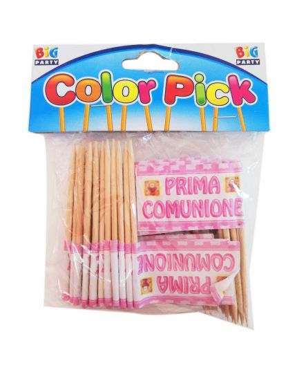 Pick Stecchini Bandierina Prima Comunione Rosa 50pz