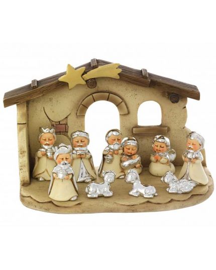 Presepe Natività Stile Sudamericano 9 Pezzi con Capanna Bagutta 15x9x11cm