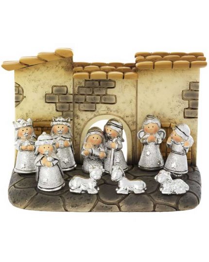 Presepe Natività Stile Provenzale 9 Pezzi con Capanna Bagutta 15x9x11cm