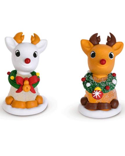 2 Decorazioni Torta in Zucchero e Gelatina Renne Natalizie 3x5cm
