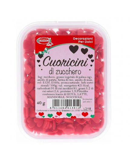 Decorazioni Zucchero Cuoricini Rossi Graziano 40gr 0,5cm
