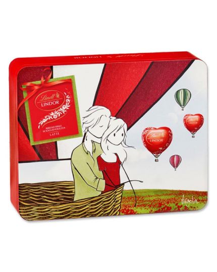 Scatola in Latta con Praline Cuori Lindor Lindt Cioccolato al Latte 210gr 