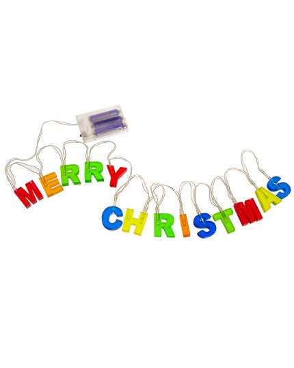 Filo Trasparente 14 Luci LED Scritta Merry Christmas Multicolor 180cm
