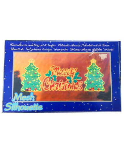 Scritta Luminosa per Finestra Merry Christmas con 2 Alberi di Natale 50 Luci Incandescenza 