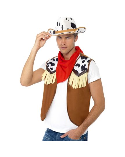 Set Wild West Cowgirl Uomo Cappello Gilet e Bandana