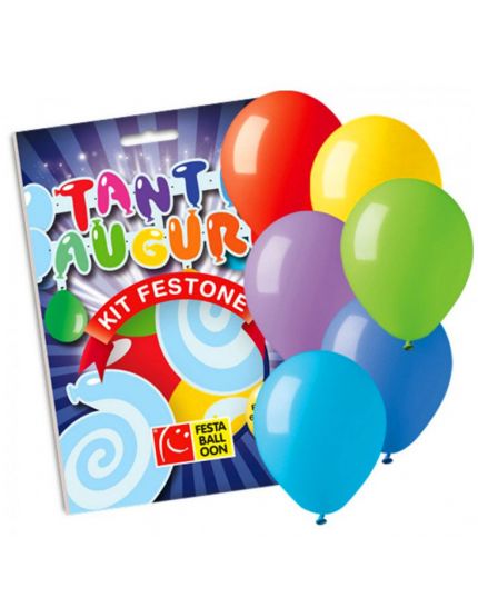 Set Festone Carta Scritta Tanti Auguri Colorata e 6 Palloncini Multicolor
