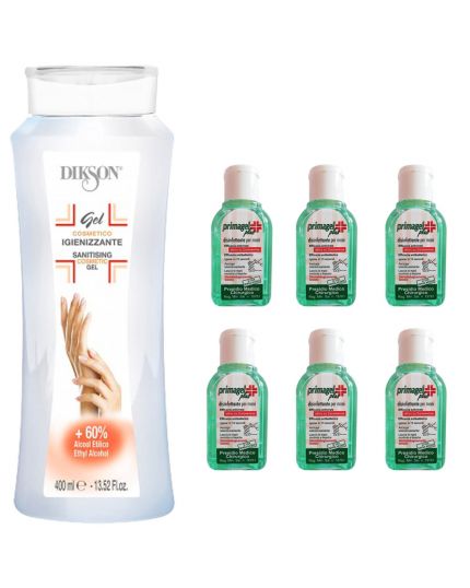 Set Gel Igienizzante Mani Dikson 400ml e 6 Mini Primagel Plus 50ml