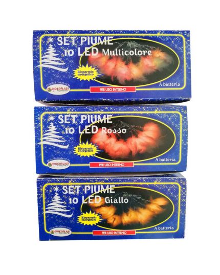 Filo Trasparente 10 LED Colorati con Piume Bianche 1,8 Metri Alimentazione Batteria