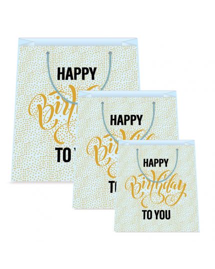 Busta Shopper Carta Happy Birthday Celeste Scritta Oro Varie Dimensioni