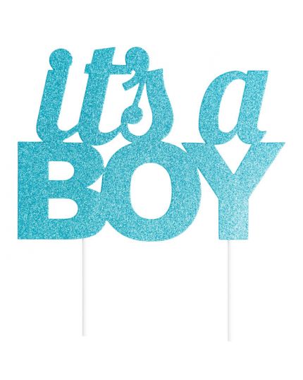 Sopratorta Pvc Celeste It's a Boy Glitterato 