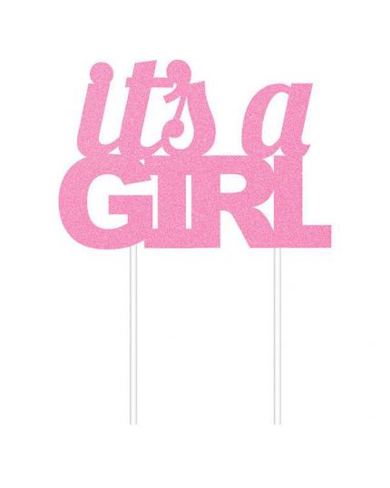 Sopratorta Pvc Rosa It's a Girl Glitterato 