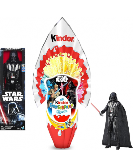 Kit Star Wars Pasqua 2025 Kinder GranSorpresa Gigante Star Wars 320 Grammi + Action Figure Darth Vader 40cm.