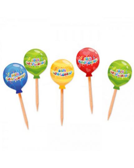 Stecchini Pick Buon Compleanno Balloon Multicolor 25pz