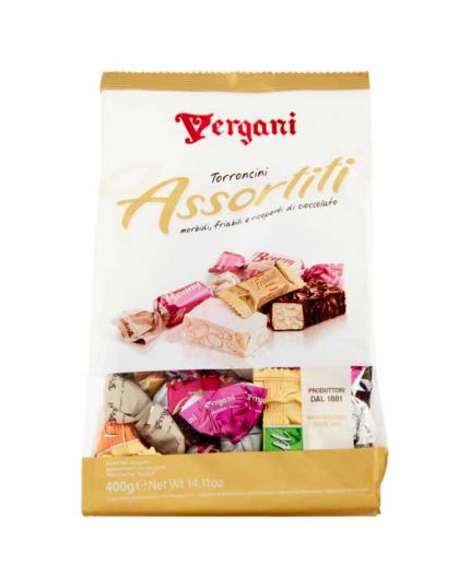 Torroncini Assortiti Morbidi, Friabili e Ricoperti di Cioccolato Vergani 400gr