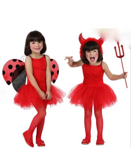 Costume Tutina Rossa con Tutù Bambina Adattabile a Diversi Travestimenti