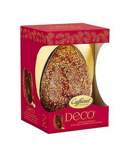 Uovo Pasqua Decò Latte con Granella di Nocciola Caramellata e Fragola Caffarel 370 Gr