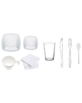 Kit Tavola Bianco Riciclabile In Coordinato Per 25 O 50 Persone