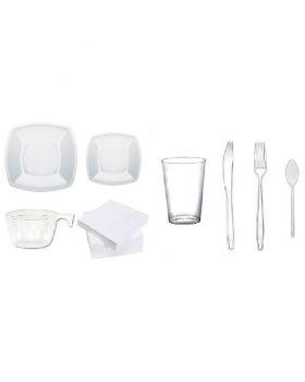 Kit Tavola Trasparente Riciclabile In Coordinato Per 25 O 50 Persone