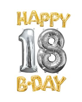 Set Palloncini Foil Banner Happy Birthday 18 Anni 66cm 25cm 22cm