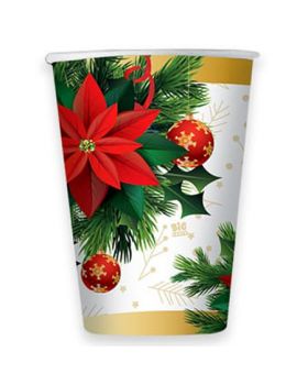 Bicchieri Carta Christmas Mood con Stella di Natale Rossa e Bordi Oro