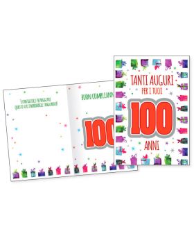 Biglietto Auguri Compleanno 100 Anni Pacchettini Regalo Multicolor con Numero i Rilievo 17x11cm